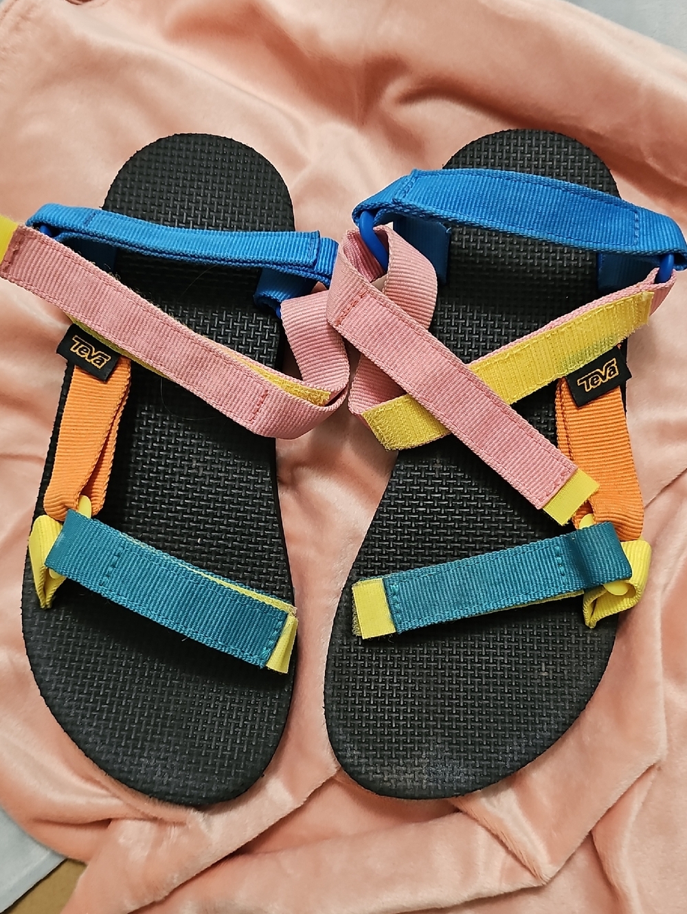 Teva Pink and Blue Webbing Strap Sandals
